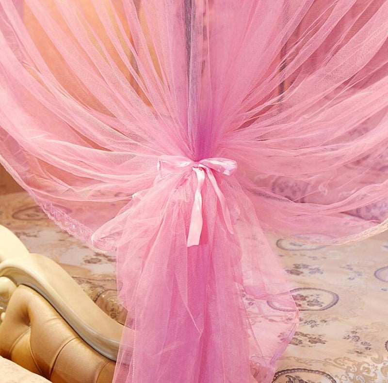 Nattey 4 Corners Post Pink Canopy Bed Curtain Full Bed for Girls & Adults - 4 Opening Mosquito Net - Princess Bedroom Decoration - Image 3