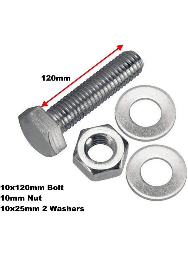 Royal Apex 12 pcs Hex Head Screw Bolts Nuts & Washers Fully Thread GI Plain Finish Bolt Set. (10, 120MM) - Image 2