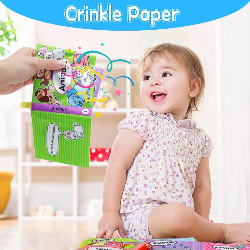 OKOOKO 12PCS Soft Baby Books, Soft Cloth Books, Bath Toys, Crinkle Washable Non-Toxic Early Education Preschool Learning Toy for Newborns Babies Infants Toddlers Kids - Image 3