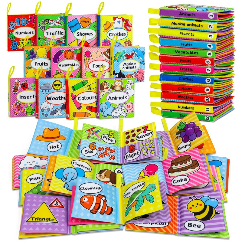 OKOOKO 12PCS Soft Baby Books, Soft Cloth Books, Bath Toys, Crinkle Washable Non-Toxic Early Education Preschool Learning Toy for Newborns Babies Infants Toddlers Kids - Image 1
