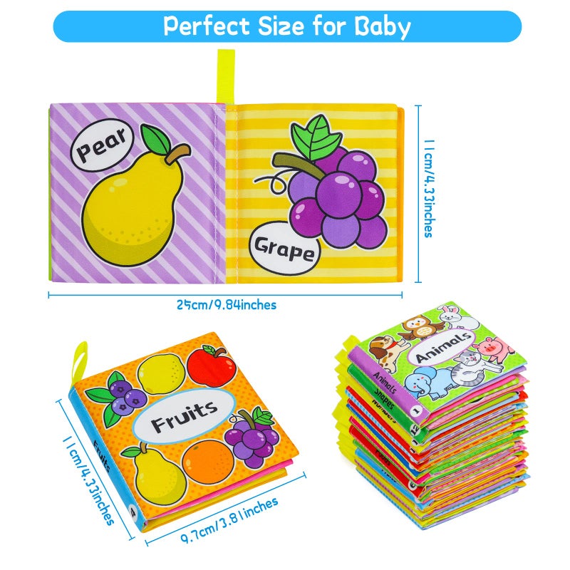OKOOKO 12PCS Soft Baby Books, Soft Cloth Books, Bath Toys, Crinkle Washable Non-Toxic Early Education Preschool Learning Toy for Newborns Babies Infants Toddlers Kids - Image 2
