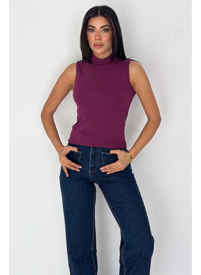 Noa Noa Women's Sleeveless Turtleneck Basic Body - Sleek Core - Purple (L)