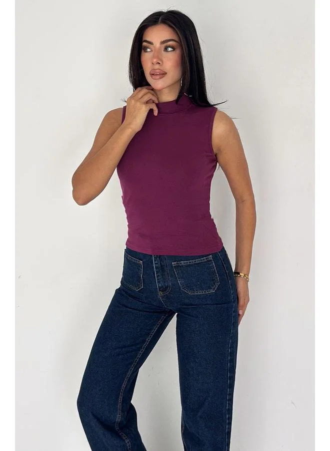 Noa Noa Women's Sleeveless Turtleneck Basic Body - Sleek Core - Purple (L)