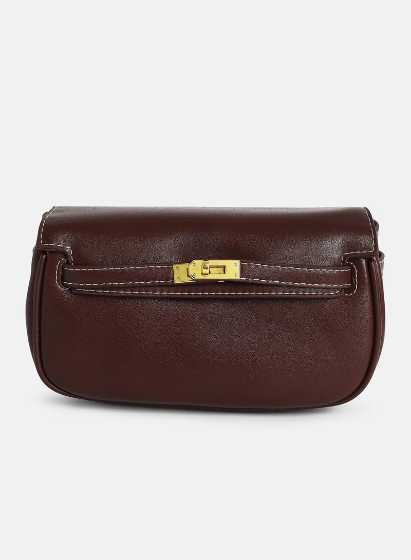 Haute Sauce Solid Interlock Regular Vegan Leather Sling Bag with Detachable Strap For Women  - Image 5