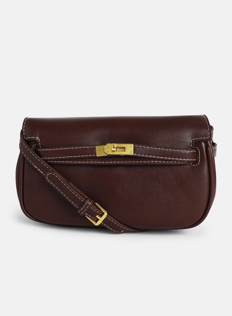 Haute Sauce Solid Interlock Regular Vegan Leather Sling Bag with Detachable Strap For Women  - Image 4