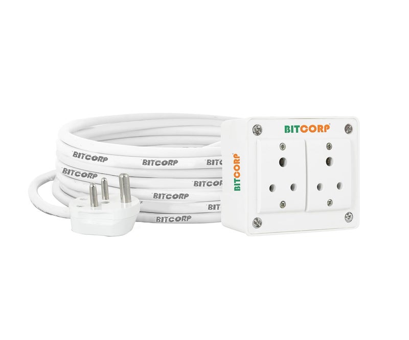 BITCORP Bitcorp Extension Cord 6A for Small Appliances 2 Way Multi Pin Outlet Plug 1500W Spike Guard Power Strip with 8 Meter Long Cable Cord White  - Image 1