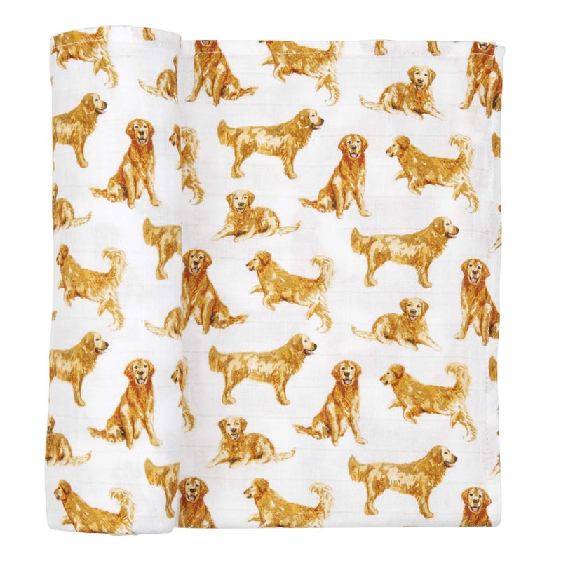 Mud Pie Golden Retriever Print Muslin Baby Swaddle Blanket 47 x 47