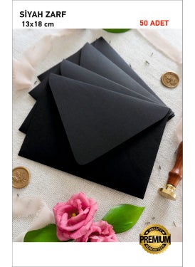 HSN Black Envelope Invitation Envelope 13X18 cm 50 Pieces  - Image 1