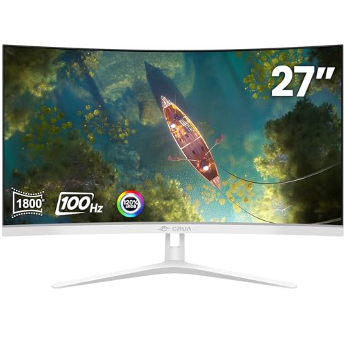 CRUA 27" Curved White Monitor, Full HD(1920x1080P) VA Panel 1800R 100HZ 120% sRGB Professional Computer Monitors, 3Sides Frameless, Flicker-Less,Blue Light Filter, for Office & Gaming (VGA, HDMI) - Image 1