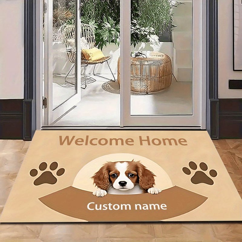 سجادة أرضية غير قابلة للانزلاق ومخصصة بنقوش أقدام القطط والكلاب، مع نص وصورة مخصصة، قابلة لإعادة الاستخدام وقابلة للغسل في الغسالة، مضادة للبهتان، من الفانيلا، مقاس 45 × 75 سم، هدية لعشاق الحيوانات الأليفة - Image 2