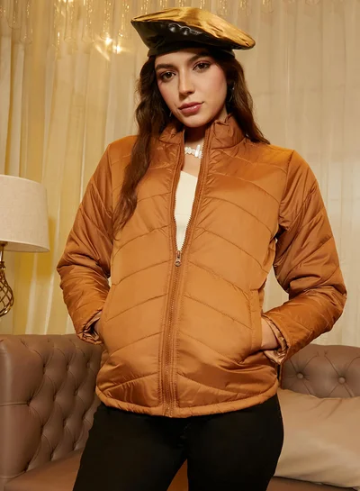 كامبوس سوترا Women's Sienna Brown Chevron Quilted Jacket