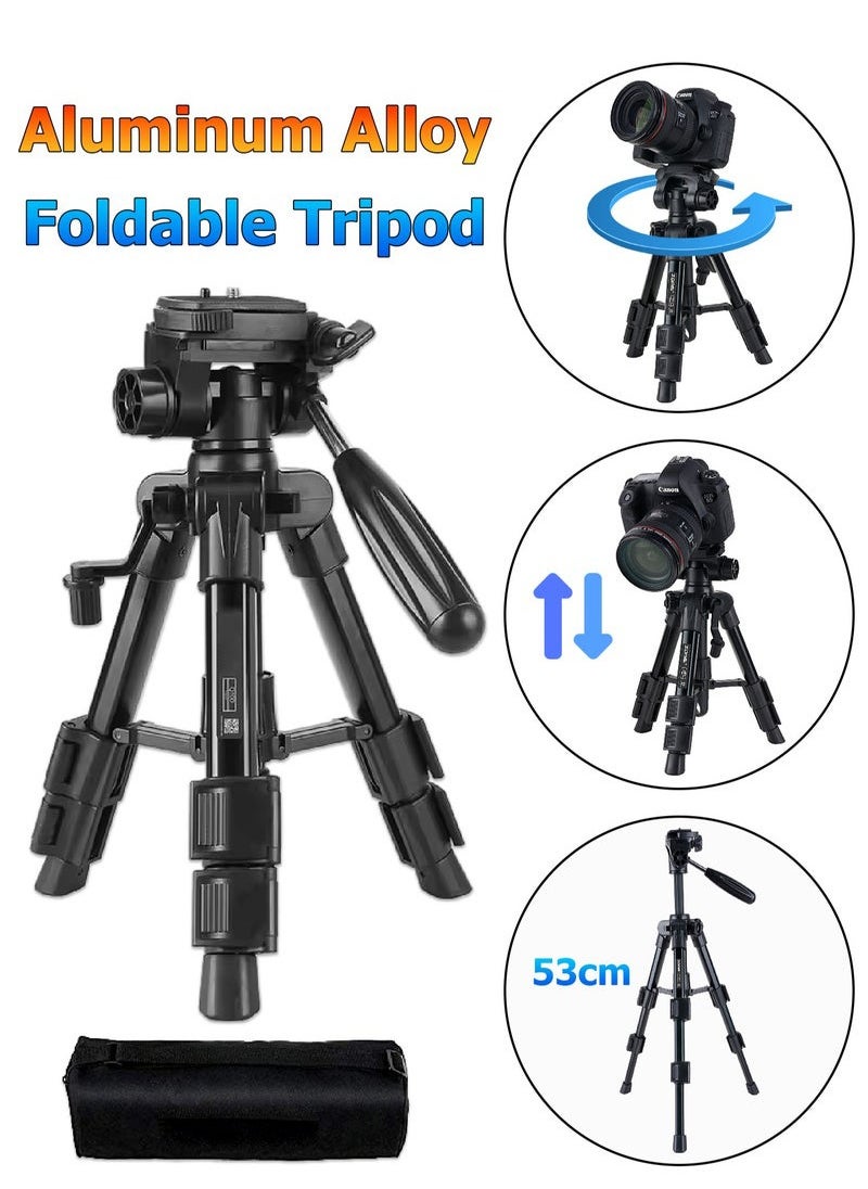 XiuWoo 53cm Aluminum Alloy Tripod Foldable Stand  with 3-Way Pan Head Quick Release Plat DSLR Camera Stand Smart Phone Live Stand Portable Holder for Projector with Carrying Bag,Perfect for Video, Live Stream, Vlog  - Image 1
