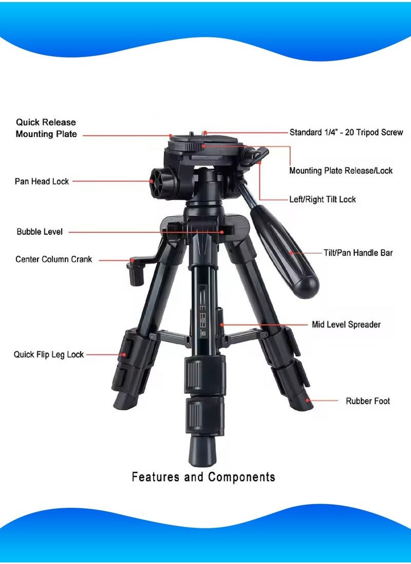 XiuWoo 53cm Aluminum Alloy Tripod Foldable Stand  with 3-Way Pan Head Quick Release Plat DSLR Camera Stand Smart Phone Live Stand Portable Holder for Projector with Carrying Bag,Perfect for Video, Live Stream, Vlog  - Image 2