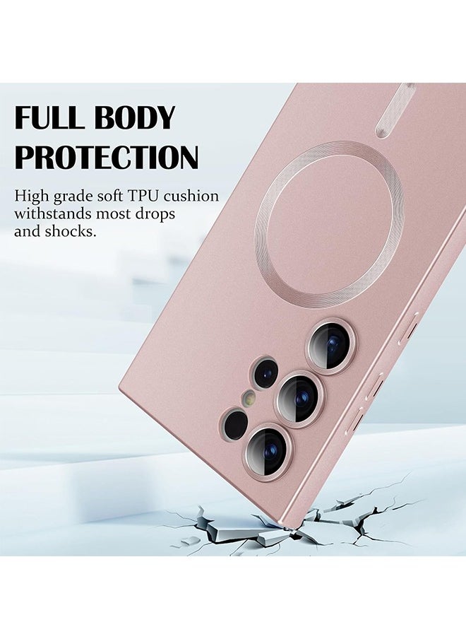 Generic - Samsung Galaxy S24 Ultra Case with Full Camera Lens Protection, [Support Magsafe Charger] Matte Luxury Soft Metallic Luster Design Soft TPU Anti-Scratch Shockproof Phone Case with Wireless Charging for Samsung Galaxy S24 Ultra,Pink - Image 1