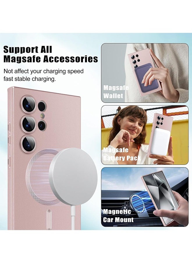 Generic - Samsung Galaxy S24 Ultra Case with Full Camera Lens Protection, [Support Magsafe Charger] Matte Luxury Soft Metallic Luster Design Soft TPU Anti-Scratch Shockproof Phone Case with Wireless Charging for Samsung Galaxy S24 Ultra,Pink - Image 1