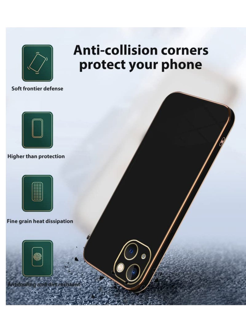 Iphone 14 Black Mobile Phone Case Cover, Luxury Plating Soft Back Cover, Raised Full Camera Protection