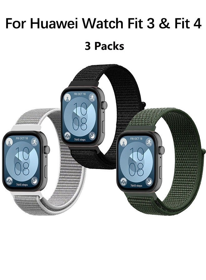 Nova future 3 Pcs Suitable for Huawei Watch Fit 3/Fit 4/Fit 4 Pro Velcro Nylon Loop Strap, Nylon Watchband Replacement Bracelet for Huawei Watch Fit 3/Fit 4/Fit 4 Pro(Black, Green, Silver) - Image 2
