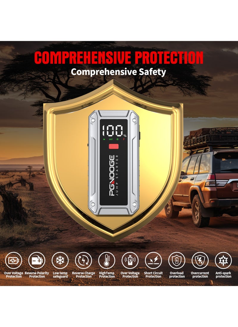 بجنوج - PGNOOGE 26800mAh 6000A مُشَغِّل سَيَّارَةٍ طَارِئ، مُشَغِّل بَطَّارِيَةِ السَّيَّارَةِ 12 فُولْت مَعَ زِرِّ التَّشْغِيلِ القَسْرِيِّ وَمَنْفَذِ USB، شَاشَةُ LCD كَبِيرَة، ضَوْءٌ بِقُوَّةِ 600 لُومِين، شَاحِنُ بَطَّارِيَةٍ، شَاحِنُ بَطَّارِيَةِ السَّيَّارَةِ - Image 1