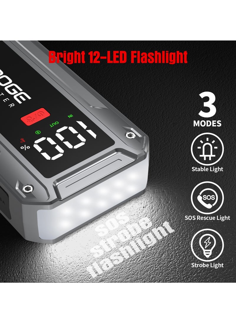 بجنوج - PGNOOGE 26800mAh 6000A مُشَغِّل سَيَّارَةٍ طَارِئ، مُشَغِّل بَطَّارِيَةِ السَّيَّارَةِ 12 فُولْت مَعَ زِرِّ التَّشْغِيلِ القَسْرِيِّ وَمَنْفَذِ USB، شَاشَةُ LCD كَبِيرَة، ضَوْءٌ بِقُوَّةِ 600 لُومِين، شَاحِنُ بَطَّارِيَةٍ، شَاحِنُ بَطَّارِيَةِ السَّيَّارَةِ - Image 1
