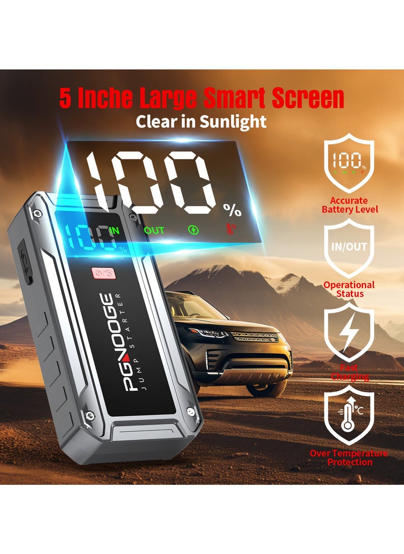 بجنوج - PGNOOGE 26800mAh 6000A مُشَغِّل سَيَّارَةٍ طَارِئ، مُشَغِّل بَطَّارِيَةِ السَّيَّارَةِ 12 فُولْت مَعَ زِرِّ التَّشْغِيلِ القَسْرِيِّ وَمَنْفَذِ USB، شَاشَةُ LCD كَبِيرَة، ضَوْءٌ بِقُوَّةِ 600 لُومِين، شَاحِنُ بَطَّارِيَةٍ، شَاحِنُ بَطَّارِيَةِ السَّيَّارَةِ - Image 1