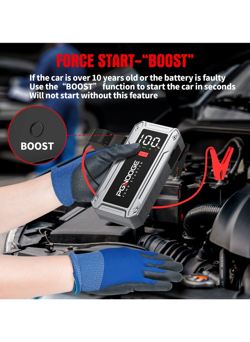 بجنوج - PGNOOGE 26800mAh 6000A مُشَغِّل سَيَّارَةٍ طَارِئ، مُشَغِّل بَطَّارِيَةِ السَّيَّارَةِ 12 فُولْت مَعَ زِرِّ التَّشْغِيلِ القَسْرِيِّ وَمَنْفَذِ USB، شَاشَةُ LCD كَبِيرَة، ضَوْءٌ بِقُوَّةِ 600 لُومِين، شَاحِنُ بَطَّارِيَةٍ، شَاحِنُ بَطَّارِيَةِ السَّيَّارَةِ - Image 1
