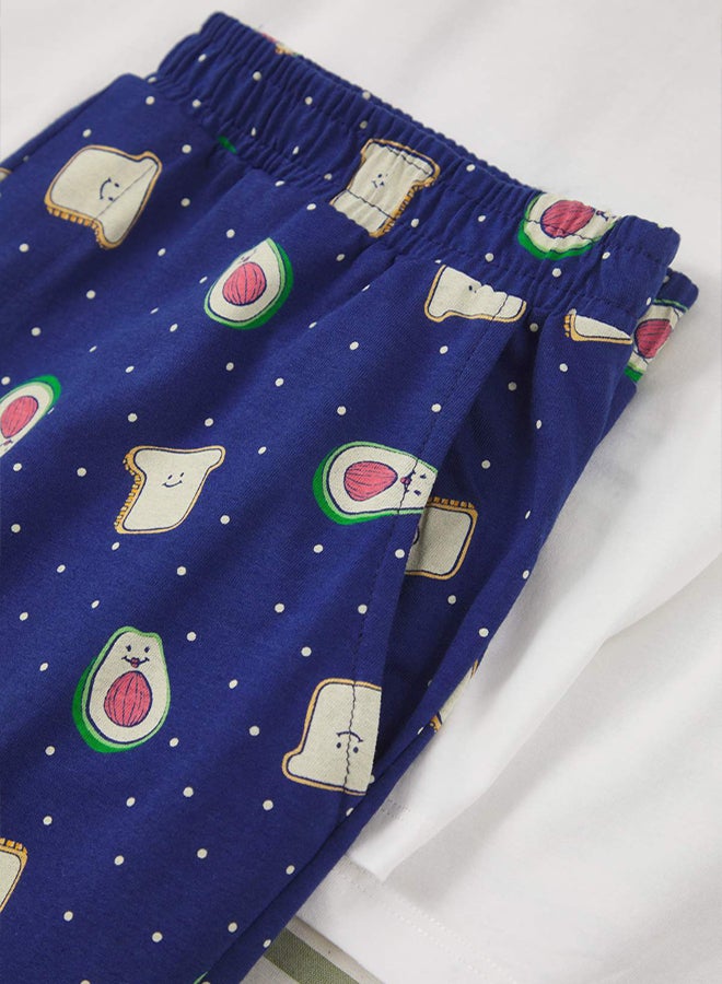 trendyol Ecru  Indigo Regular Fit Avocado Printed 100% Cotton Knitted Pajama Set - Image 2
