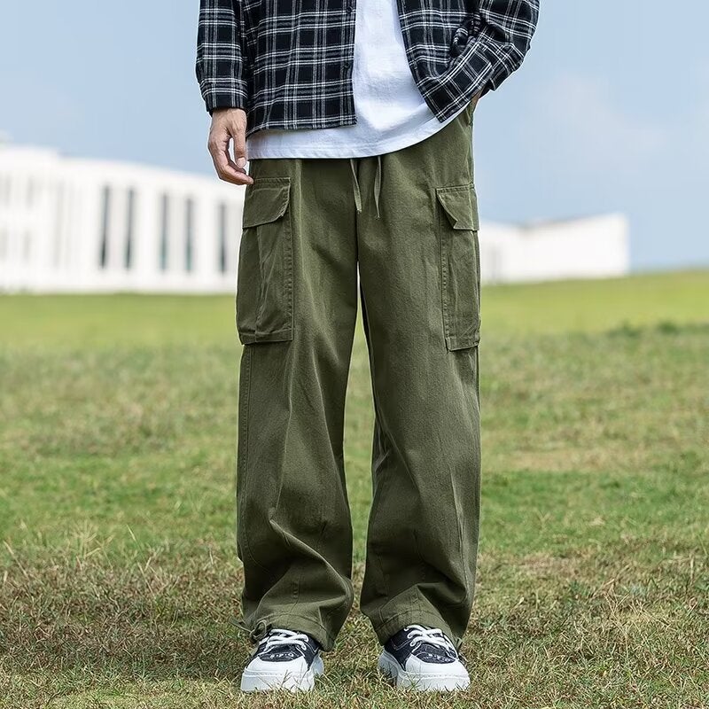 Japanese Tooling Straight Leg Pants Multi-Pocket Loose Plus Size Wide Leg Pants 2025 Fashion Brand Casual All-Match Pants - Image 1