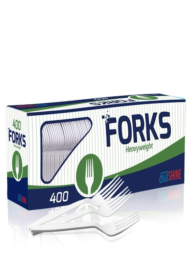 BluShine 400 Pack Extra Heavyweight Disposable White Plastic Forks - Heavy Duty White Cutlery-Utensils, Parties, Dinners, Catering Services, Family Gatherings - Image 1
