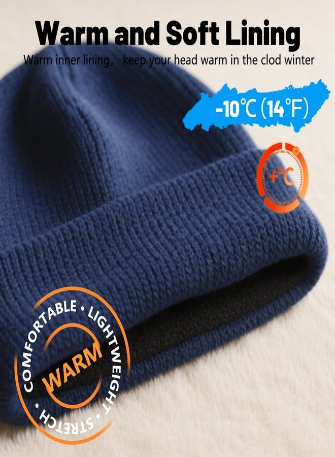 SPLASHGRIP Winter Beanie for Men Women Soft Fleece Lined Warm Knit Hat Ski Stocking Hat Thermal Thick Caps Deep Blue - Image 4