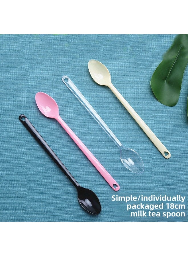 Disposable Spoon Shaolin Plastic Long Handle Spoon Individually Packaged Stirring Fork Spoon Thickened Milk Tea Dessert Shop Special-Specifications:Transparent 18cm Simple Pack 100 Pieces - Image 2