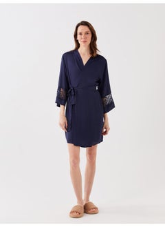 Shawl Collar Lace Detailed Long Sleeve Satin Women's Dressing Gown