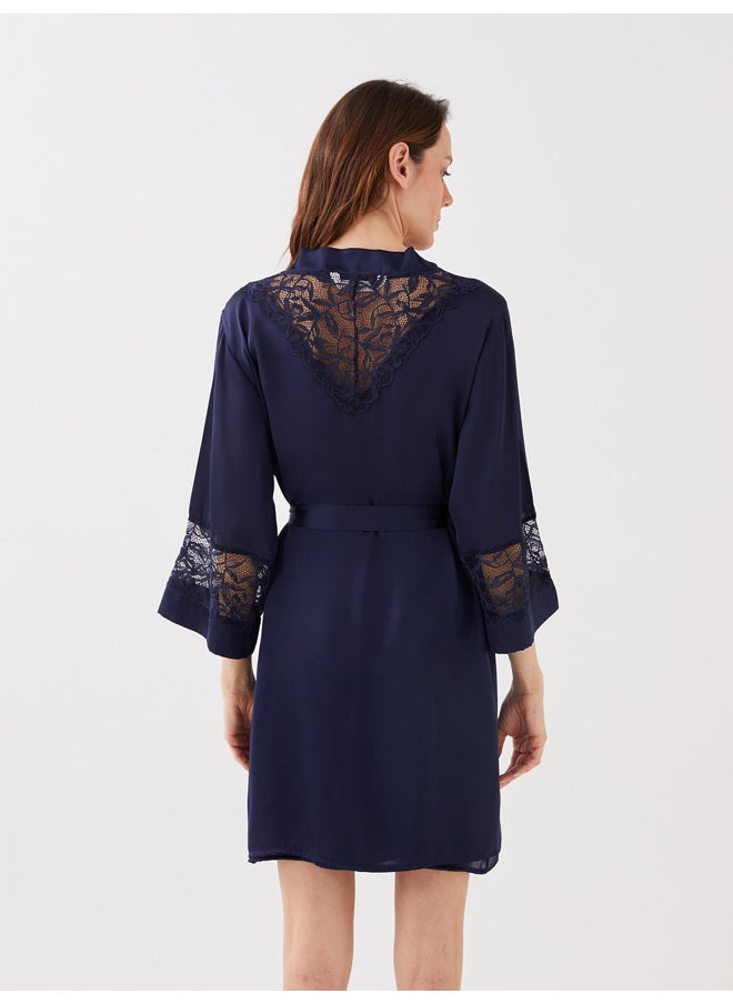 LC WAIKIKI - Shawl Collar Lace Detailed Long Sleeve Satin Women's Dressing Gown - Image 1