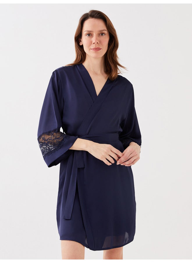 LC WAIKIKI - Shawl Collar Lace Detailed Long Sleeve Satin Women's Dressing Gown - Image 1