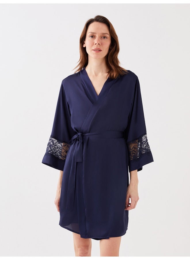 LC WAIKIKI - Shawl Collar Lace Detailed Long Sleeve Satin Women's Dressing Gown - Image 1