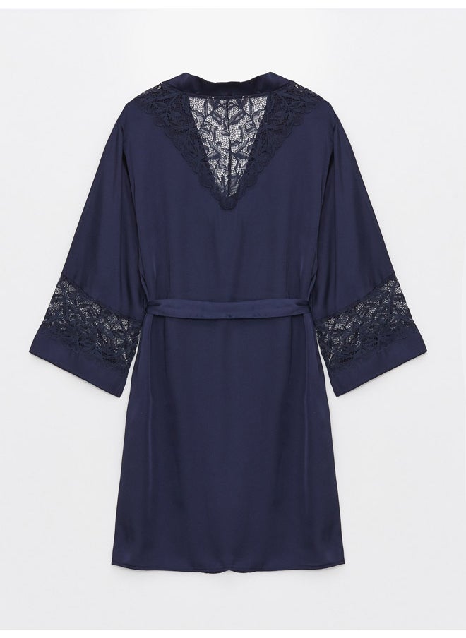 LC WAIKIKI - Shawl Collar Lace Detailed Long Sleeve Satin Women's Dressing Gown - Image 1