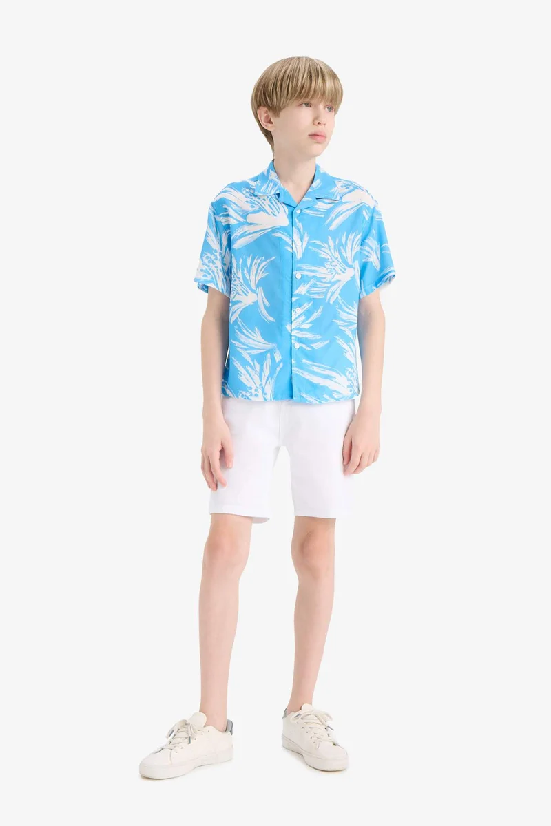 DeFacto Boy Oversize Polo Neck Floral Viscose Shirt