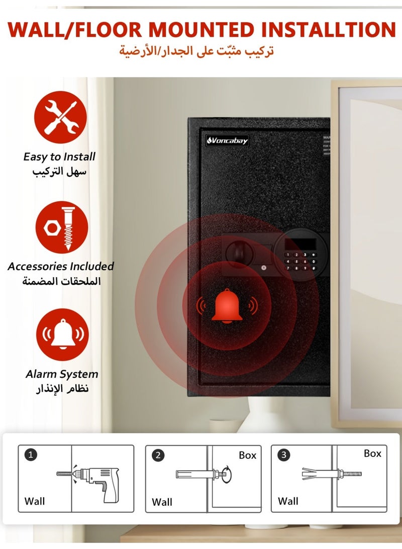 Voncabay Money Safe Box for Home with Sensor Light & Fireproof Money Bag - 2.2 Cubic Feet Security Safe Box with Digital Keypad, Keys & Pass Code Lock Black - Image 4