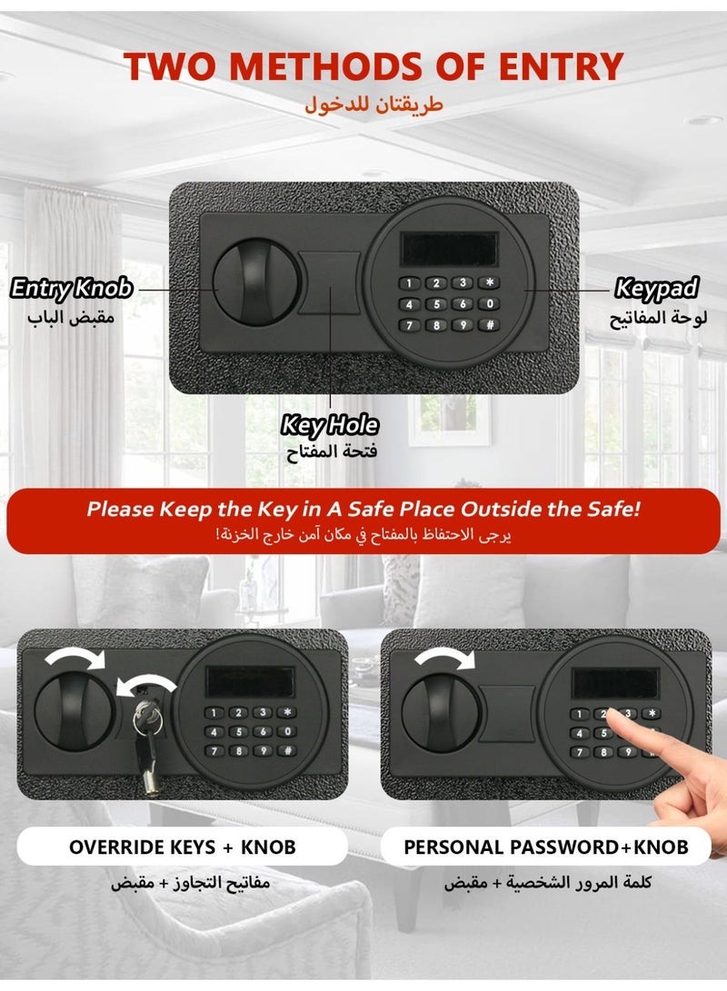 Voncabay Money Safe Box for Home with Sensor Light & Fireproof Money Bag - 2.2 Cubic Feet Security Safe Box with Digital Keypad, Keys & Pass Code Lock Black - Image 5