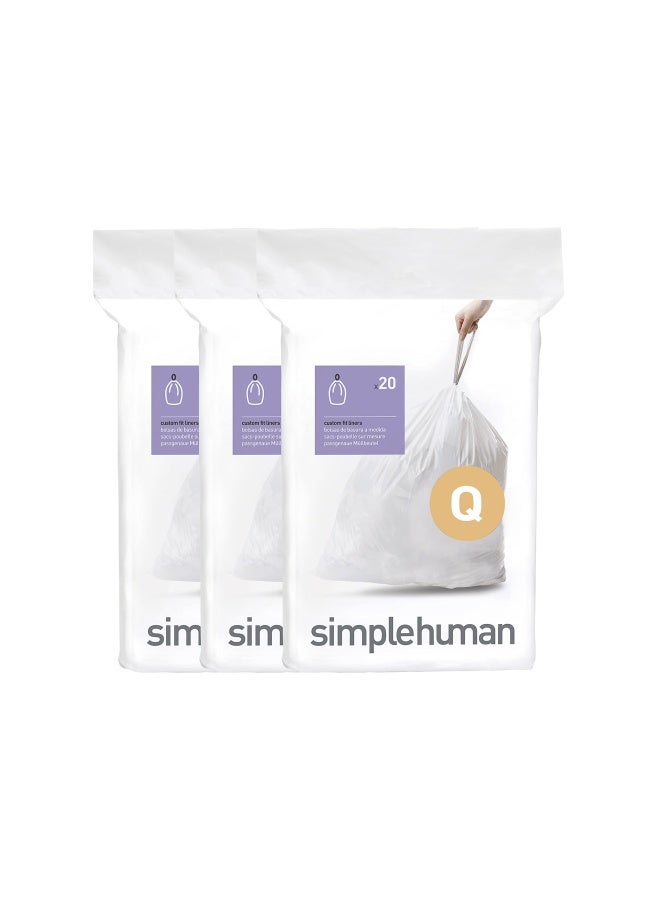 simplehuman أكياس قمامة ذات سحب حقيقية مخصصة من كود Q في عبوات موزعة 60 قطعة 50 65 لتر 132 172 جالون أبيض - Image 1