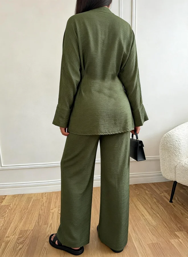 Take Two  Khaki Long Sleeve Wrap Kimono and Trousers Co-Ords for Women | Best Price UAE