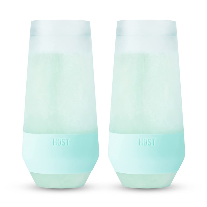 HOST Champagne Freeze Double-Walled Stemless Wine Glasses Freezer Cooling Cups with Active Cooling Gel and Insulated Silicone Grip - 9 Oz Plastic Tumblers, Seafoam Tint, Set of 2 - Image 1