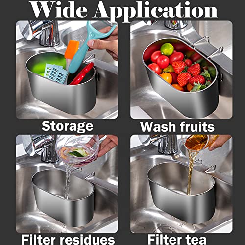 Dupiulk Stainless Steel Sink Drain Strainer Basket, Multifunction Hanging Sink Strainer Colander Drain Basket, Kitchen Sink Food Waste Filter and Vegetables Fruits Clean - Image 2