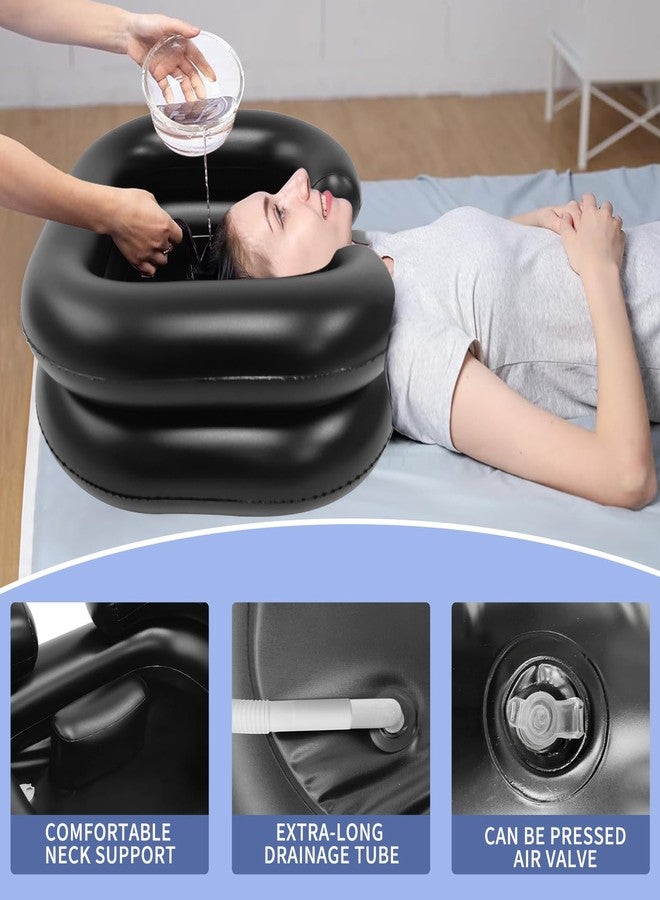 حوض غسيل شعر متعدد الأغراض قابل للنفخ من RxylveTC - حوض شامبو منزلي وجانبي للسرير للحوامل وكبار السن وذوي الاحتياجات الخاصة مع وسادة داعمة للرقبة وصمام تصريف سريع - Image 3