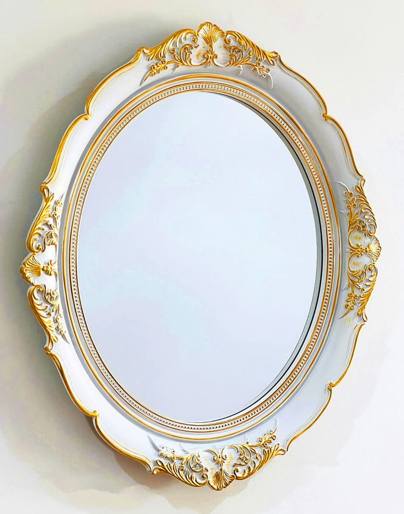 مرآة حائط مزخرفة عتيقة من شوني، مرآة معلقة لتزيين التسريحة، غرفة النوم، غرفة المعيشة، مستحضرات التجميل، مجوهرات، منظم تسريحة، صينية 15x 134 بيضاء بيضاوية