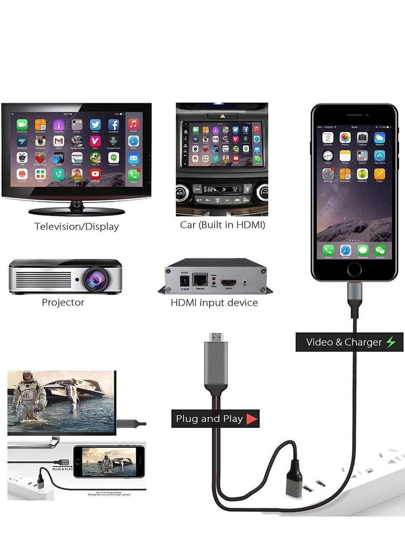 NTECH (Lightning to HDMI) Cable/Adapter Compatible With iPhone/iPad/MFi Certified Lightning Digital AV Adapter 1080p HDTV Connector Cable Compatible For iPhone 13/12/11/XS/X/8/7 to TV Projector