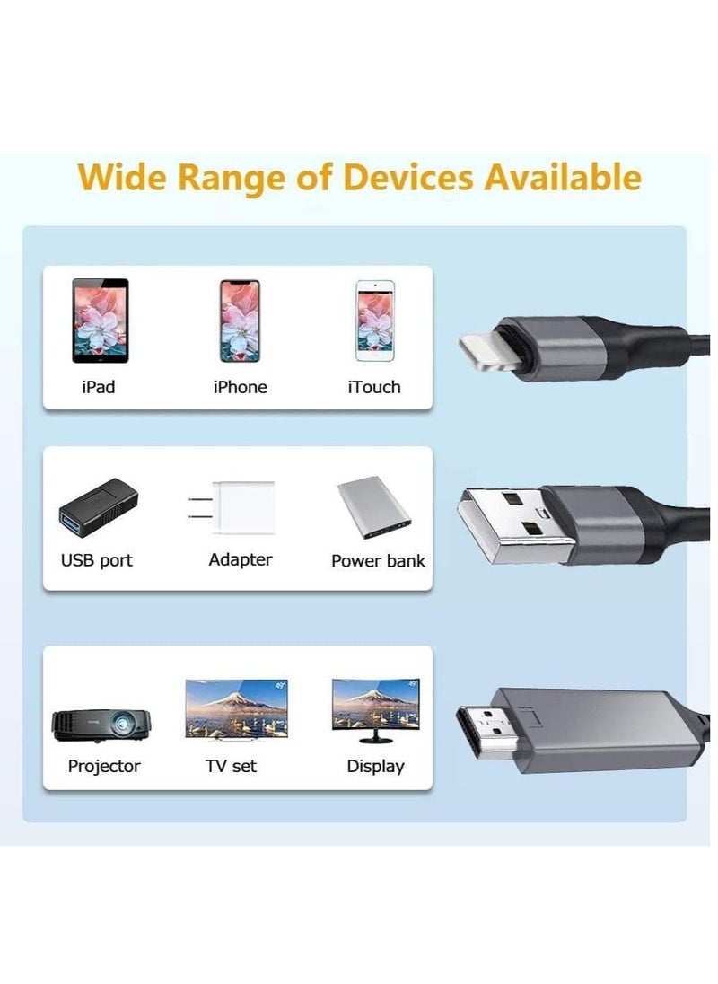 NTECH (Lightning to HDMI) Cable/Adapter Compatible With iPhone/iPad/MFi Certified Lightning Digital AV Adapter 1080p HDTV Connector Cable Compatible For iPhone 13/12/11/XS/X/8/7 to TV Projector