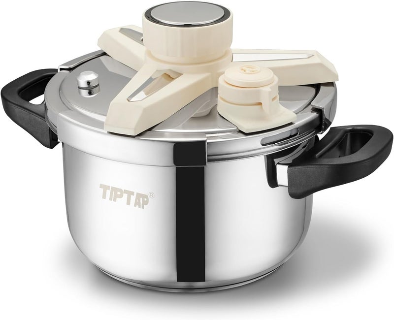 TIPTAP 4.5QT/5L Stainless Steel Pressure Cooker, Multifunctional Pot with Glass Lid, Ideal for Steaming, Soups, Pressure Cooking, Rice and More, Compatible with Gas Stove and Induction Cooktops - Image 1