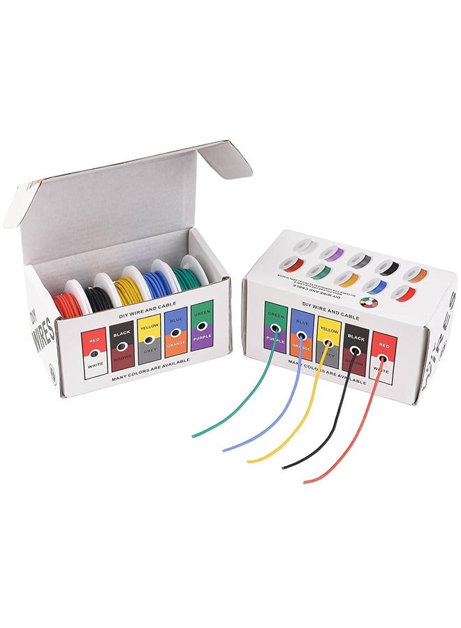MVAQKLM  Silicone Electric Wire, 22AWG Wire Flexible 20 Gauge Stranded Tinned Copper Wire, 5 Colors 32.8ft/10m Each, Od:1.6mm, DIY Electrical Hook up Wire Kit for LED Lights, Stereos, Power Tools - Image 1