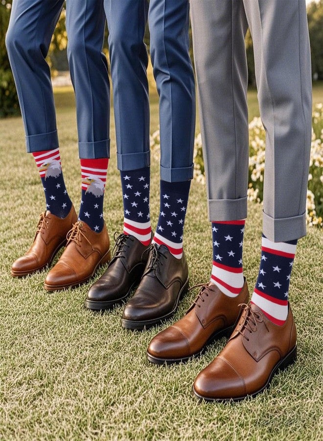 cnomg 3 Pairs American Flag Socks for Men Women Patriotic Freedom Day Gifts with Stars Stripes Wedding Groomsmen Socks (US, Alpha, One Size, Regular, Regular, 3, mixed color) - Image 5
