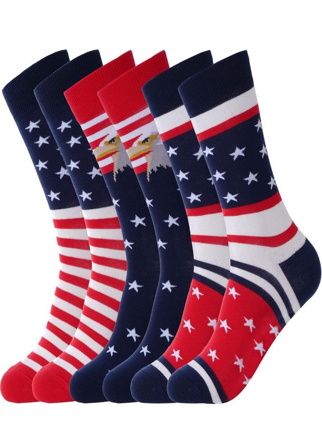 cnomg 3 Pairs American Flag Socks for Men Women Patriotic Freedom Day Gifts with Stars Stripes Wedding Groomsmen Socks (US, Alpha, One Size, Regular, Regular, 3, mixed color) - Image 1